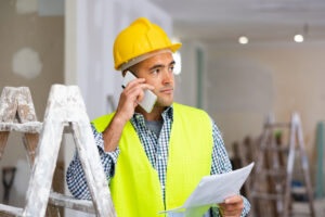 Restoration professional talks on the phone to an adjuster about a claim